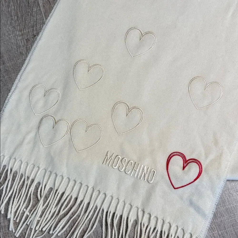 MOSCHINO Women’s Cream Wool Scarf with Heart Design
